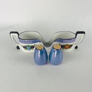 Salt & Pepper Porcelain Japan Shakers & Spoon Rest Tray Noritake Japan; no corks